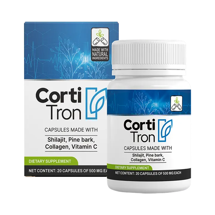 A Cortitron csomagolása, 20 kapszula, egyenként 500 mg
